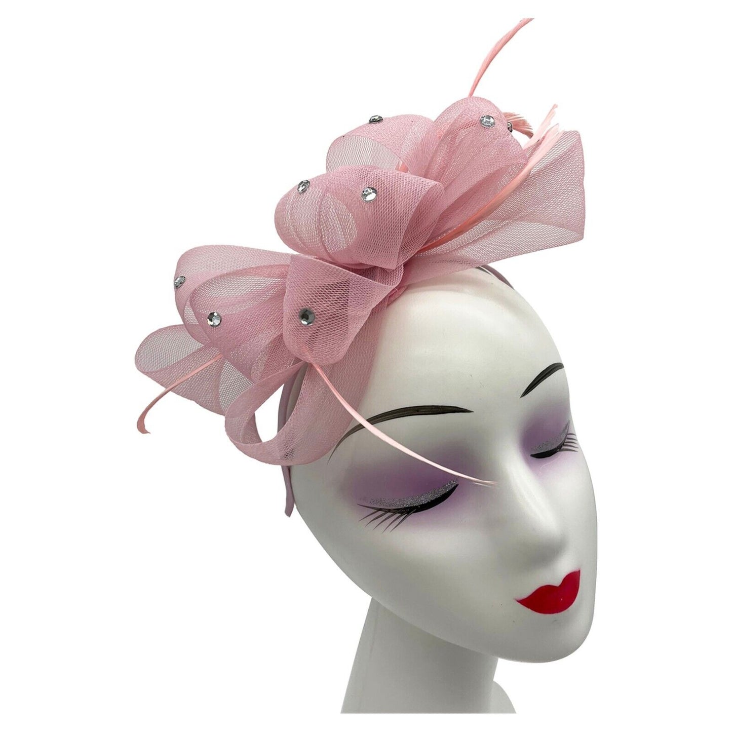 Diamante Loop Bow Feathers Fascinator Headband & Clip