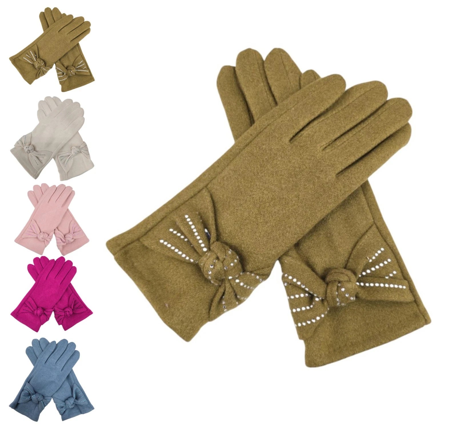 Women Winter Gloves Soft Cosy Thermal Warm Fleece Ladies Bow Gloves Touch Screen