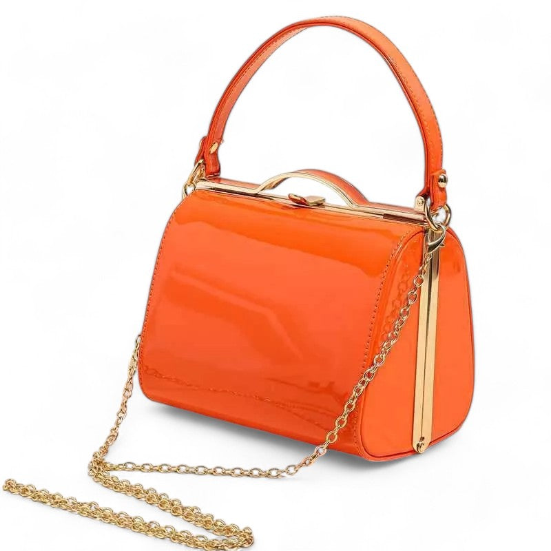 Patent Vintage Box Handbag Clutch Bag Top Handle Evening Bag For Women
