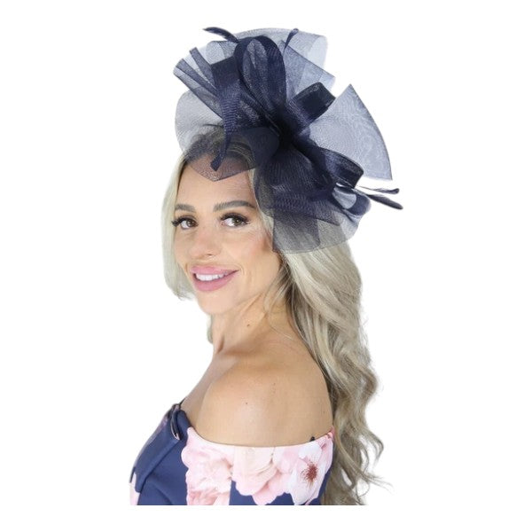 Large Wedding Fascinator Headband & Hair Clip Mesh Net Hat Royal Ascot Races UK