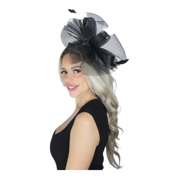 Large Wedding Fascinator Headband & Hair Clip Mesh Net Hat Royal Ascot Races UK