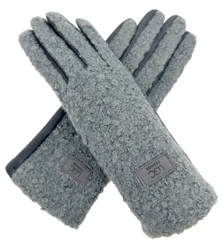 Women's Soft Fashion Gloves Plain Grassy Pattern Warm Winter Gloves Touchscreen