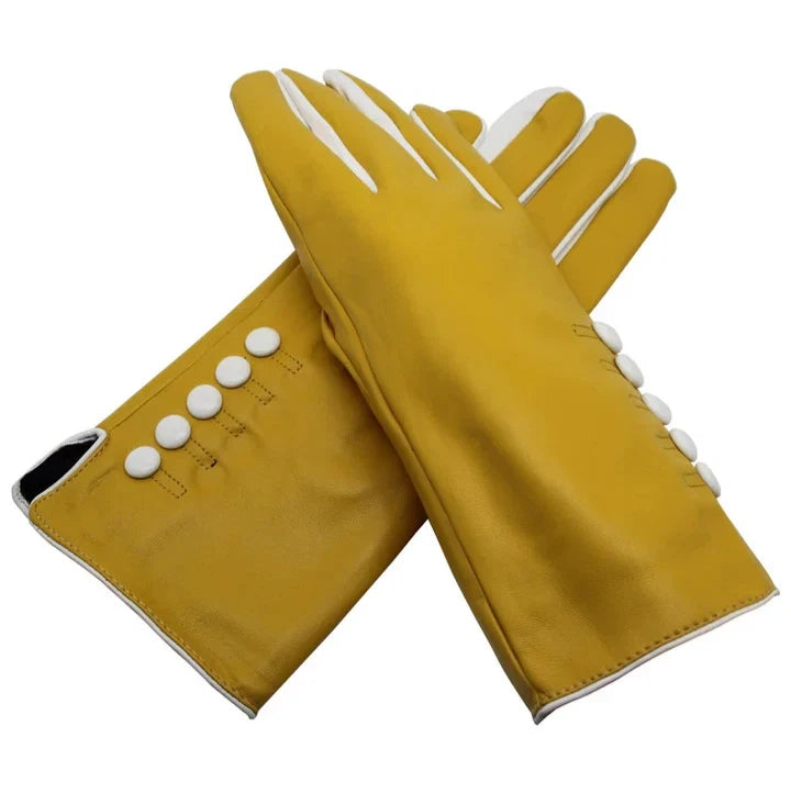 Women Winter Gloves Fleece Comfy Soft Leather Warm Thermal Lined Button Gloves