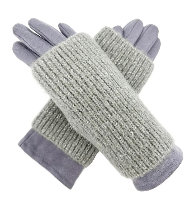 Women Fashion Cosy Winter Gloves 2 in 1 Gloves Warm Removable Knitted Cuff Mittens Gloves Touch Screen