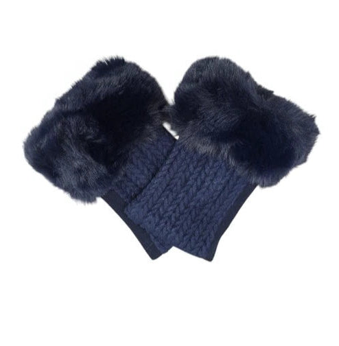 Women's Ladies Winter Fingerless Gloves Suede Fur Mittens Soft Warm Fleece Lined