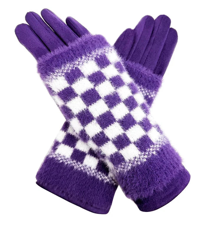 Ladies Fashion Gloves Fleece Cosy Winter Warm Double Layered Knitted Cuff Gloves
