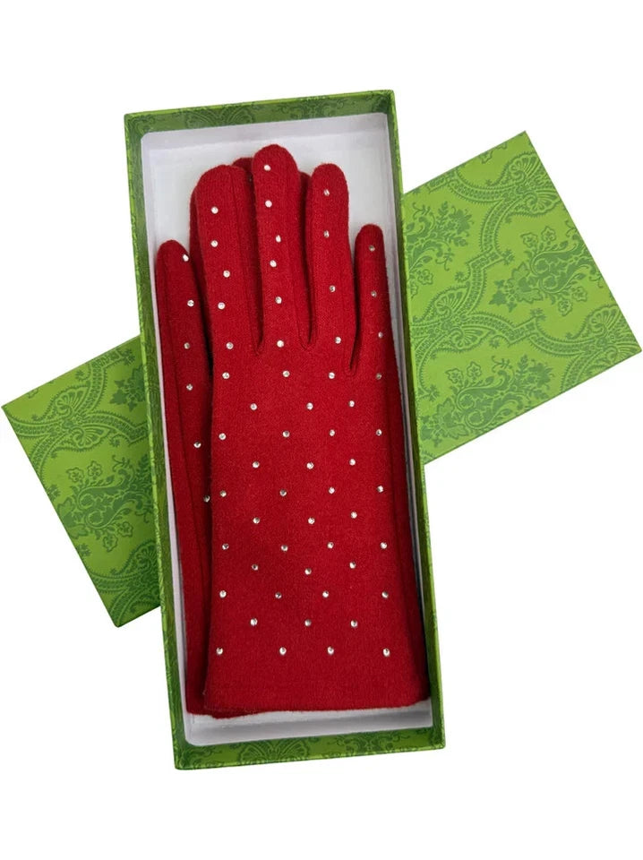Women's Luxury Fashion Gloves Fleece Soft Winter Warm Rhinestone Detail Touch Screen Gloves