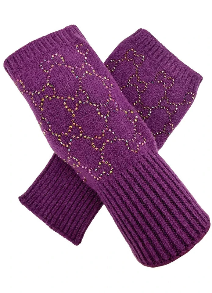 Women's Soft Fingerless Knitted Gloves Cosy Arm Warm Winter Ladies Fashion Gloves Sequined Interlocking Pattern