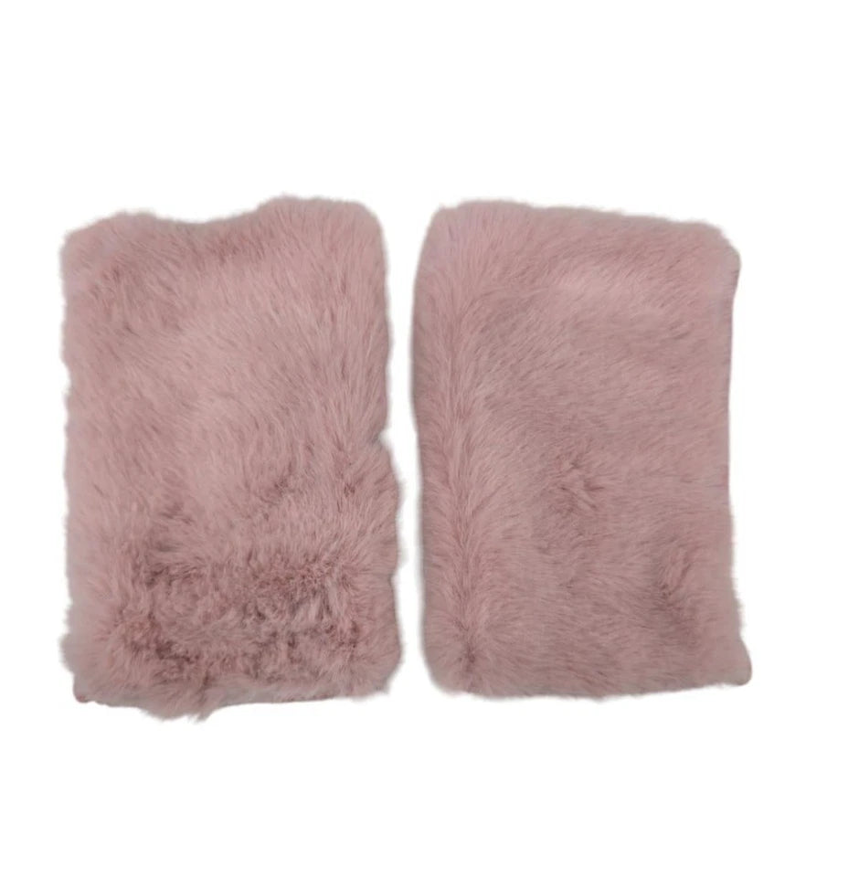 Women's Winter Fingerless Faux Suede Fur Gloves Mittens Soft Warm Fleece Lined UK