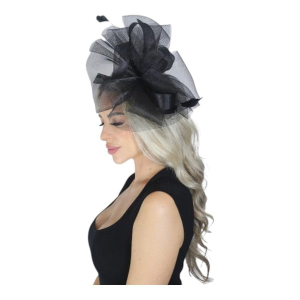 Large Wedding Fascinator Headband & Hair Clip Mesh Net Hat Royal Ascot Races UK