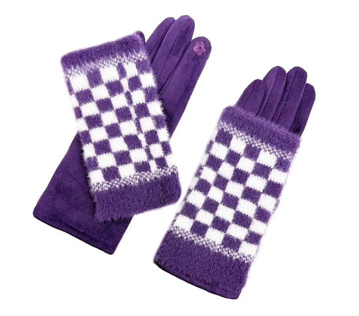 Ladies Fashion Gloves Fleece Cosy Winter Warm Double Layered Knitted Cuff Gloves