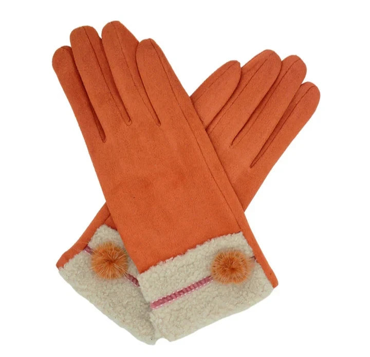 Women's Fleece Lined Cosy Winter Warm Gloves Ladies Faux Fur Cuffs Pom Pom Glove
