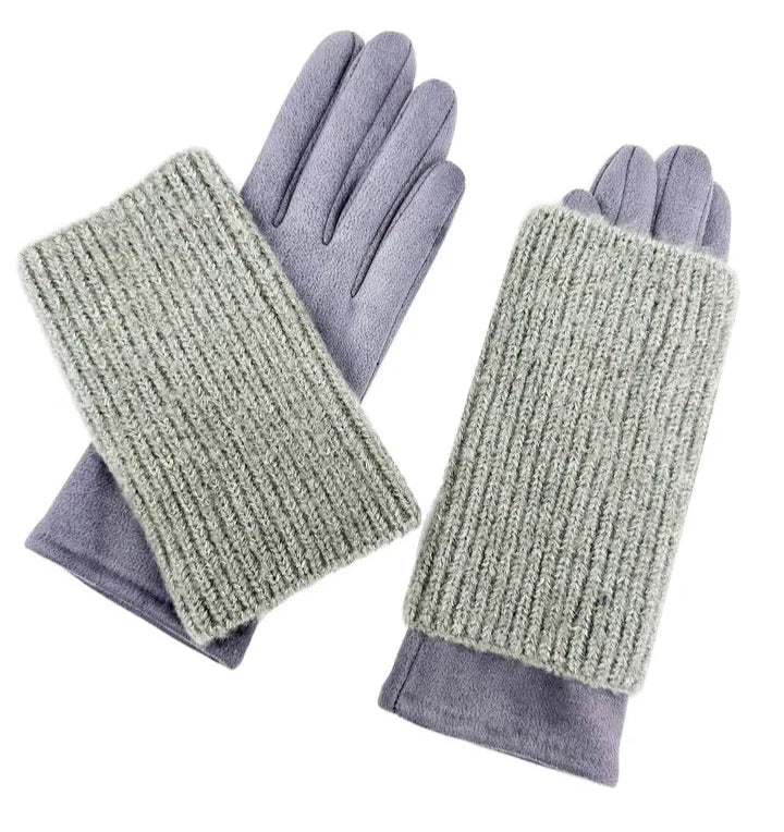Women Fashion Cosy Winter Gloves 2 in 1 Gloves Warm Removable Knitted Cuff Mittens Gloves Touch Screen