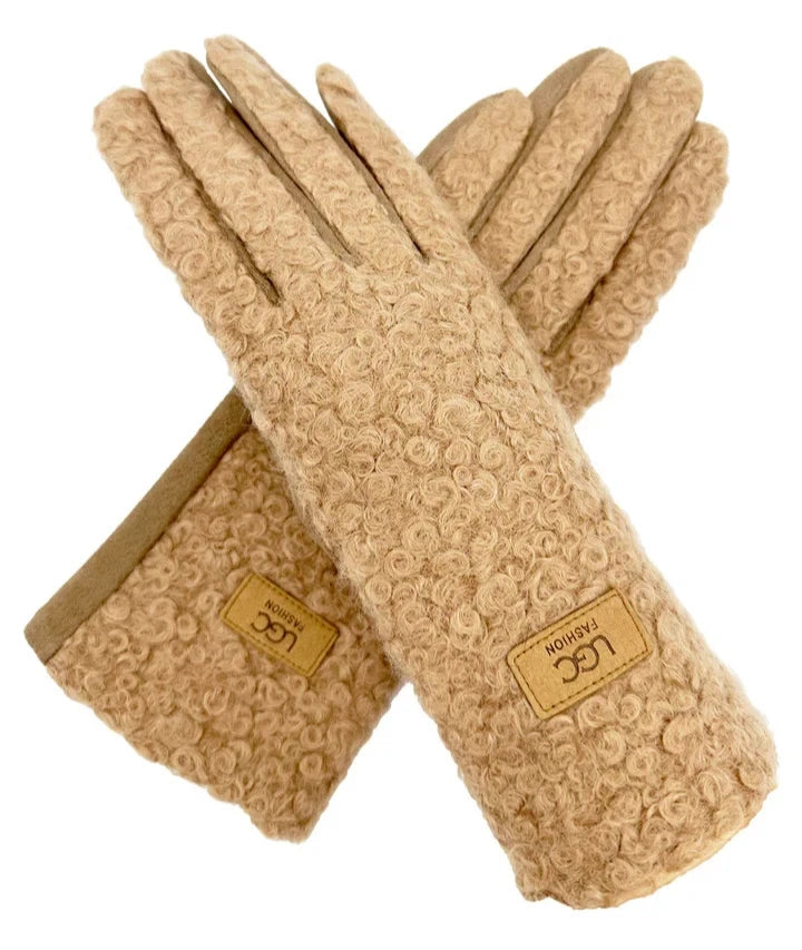 Women's Soft Fashion Gloves Plain Grassy Pattern Warm Winter Gloves Touchscreen