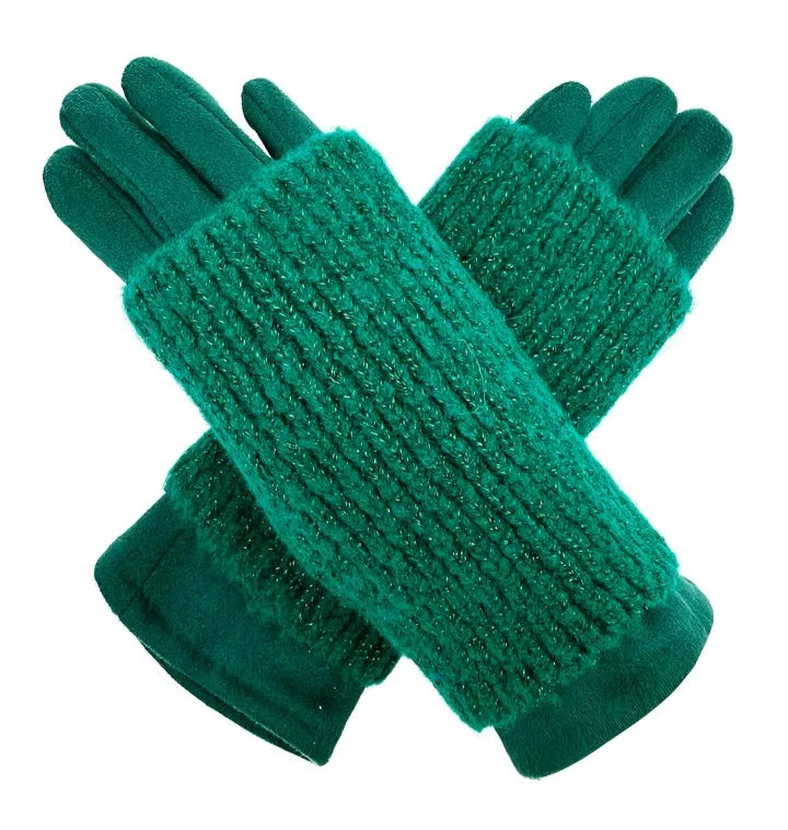 Women Fashion Cosy Winter Gloves 2 in 1 Gloves Warm Removable Knitted Cuff Mittens Gloves Touch Screen