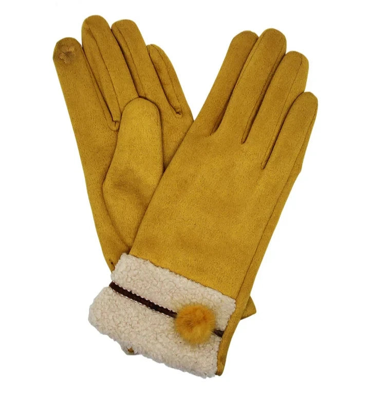 Women's Fleece Lined Cosy Winter Warm Gloves Ladies Faux Fur Cuffs Pom Pom Glove