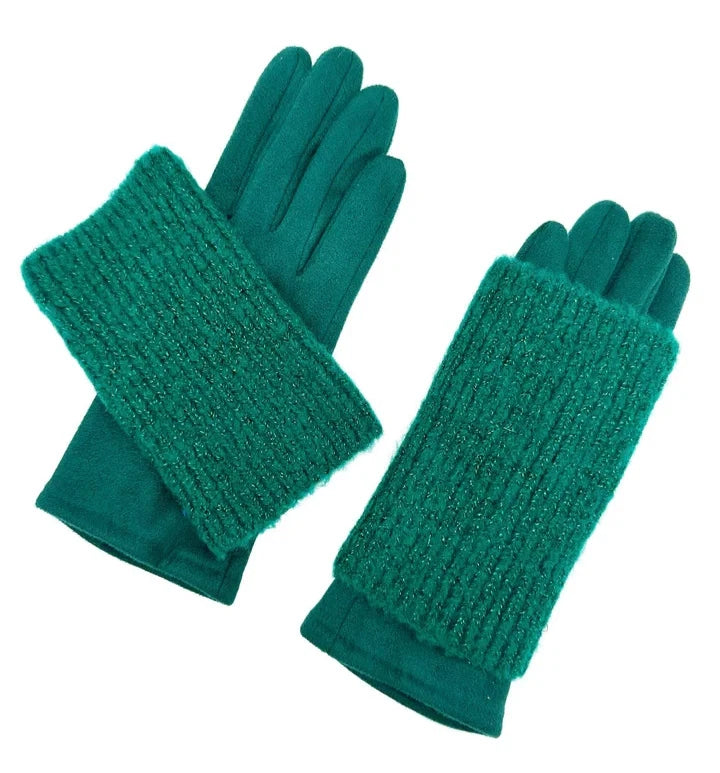 Women Fashion Cosy Winter Gloves 2 in 1 Gloves Warm Removable Knitted Cuff Mittens Gloves Touch Screen