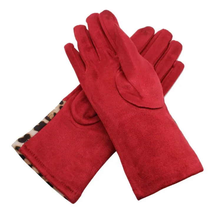 Women's Fleece Lined Fashion Gloves Leopard Print Cuffs Winter Warm Cosy Gloves