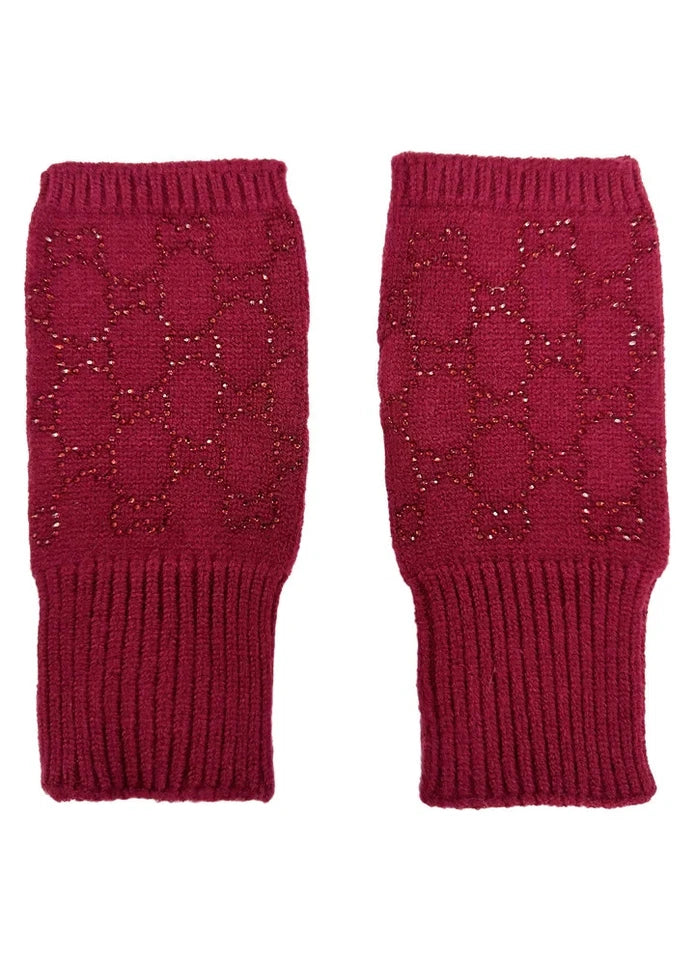 Women's Soft Fingerless Knitted Gloves Cosy Arm Warm Winter Ladies Fashion Gloves Sequined Interlocking Pattern