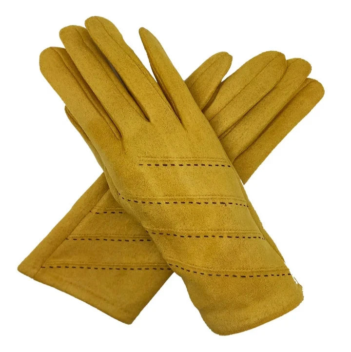 Women Fashion Gloves Soft Cosy Stitch Dotted Stripes Pattern Touch Screen Gloves