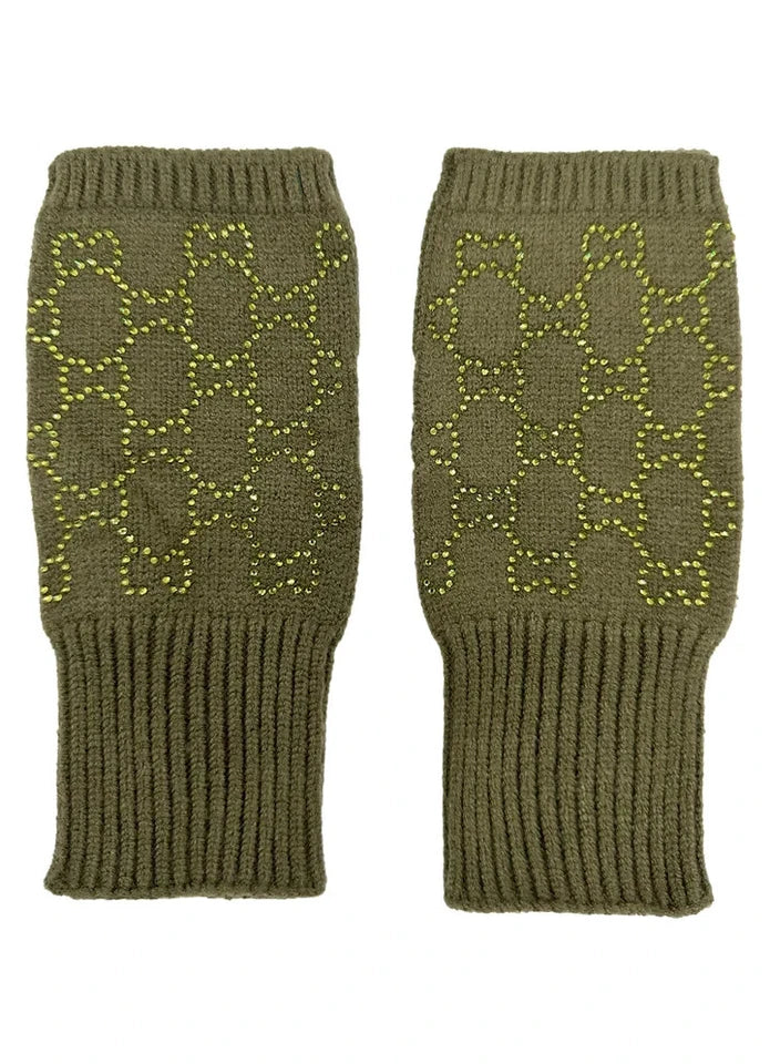 Women's Soft Fingerless Knitted Gloves Cosy Arm Warm Winter Ladies Fashion Gloves Sequined Interlocking Pattern