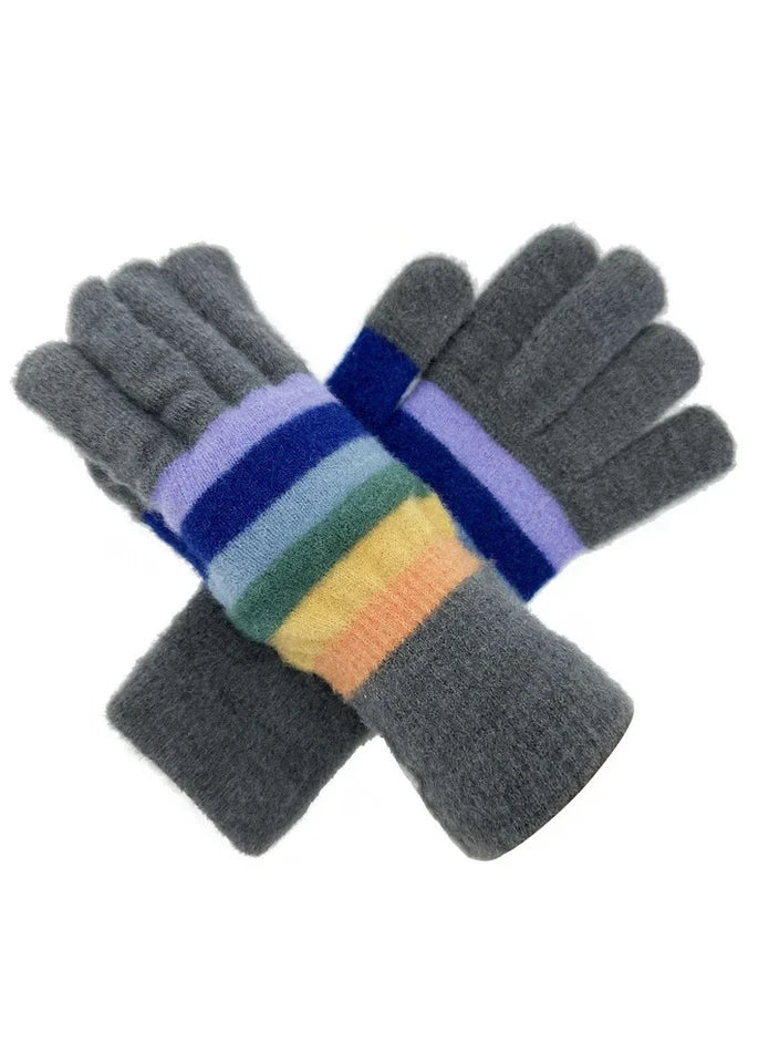 Women Gloves Ladies Colorful Striped Detail Winter Warm Cosy Soft Knitted Gloves