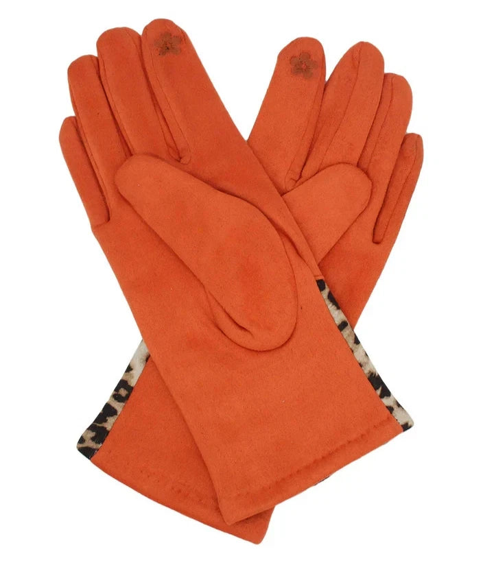 Women's Fleece Lined Fashion Gloves Leopard Print Cuffs Winter Warm Cosy Gloves