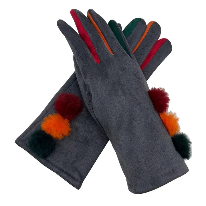 Women Pom Pom Gloves Winter Warm Luxury Soft Fleece Lined Thermal Touch Screen Gloves