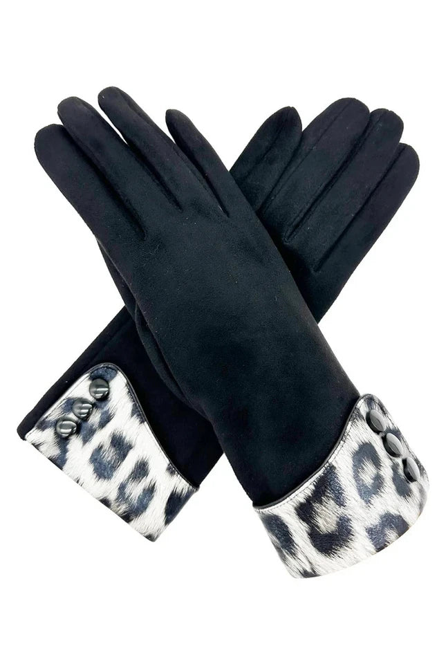 Women Plain Solid Coloured Cosy Gloves Warm Fashion Gloves Leopard Print Cuff & Buttons Touch Screen Gloves