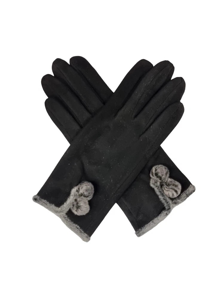 Women's Winter Fashion Gloves Fleece Faux Suede Gloves Warm Thermal Soft Lined Fur Pom Pom Gloves