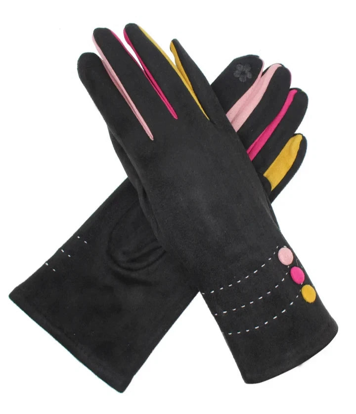 Women Fleece Gloves Buttons Multi Colours Cosy Winter Warm Gloves Touch Screen