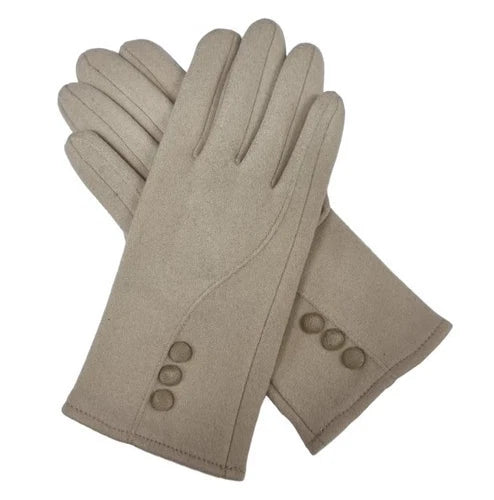 Women's Winter Fashion Gloves Cashmere Blend Warm Soft Comfy Lined Thermal Buttons Gloves