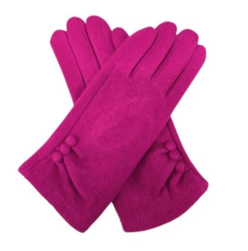 Women Plain Gloves Soft Comfy Lined Cosy Warm Winter Gloves Buttons Touch Screen