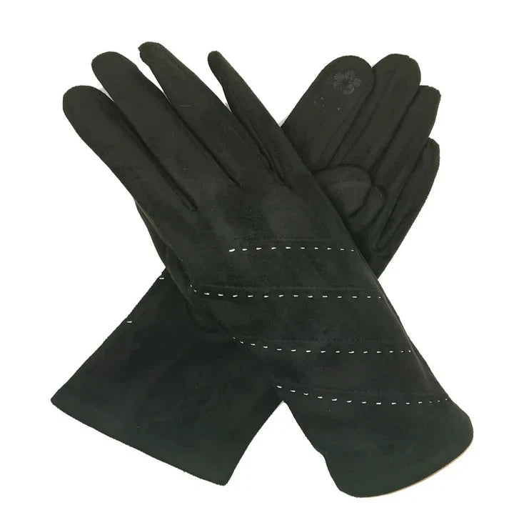 Women Fashion Gloves Soft Cosy Stitch Dotted Stripes Pattern Touch Screen Gloves