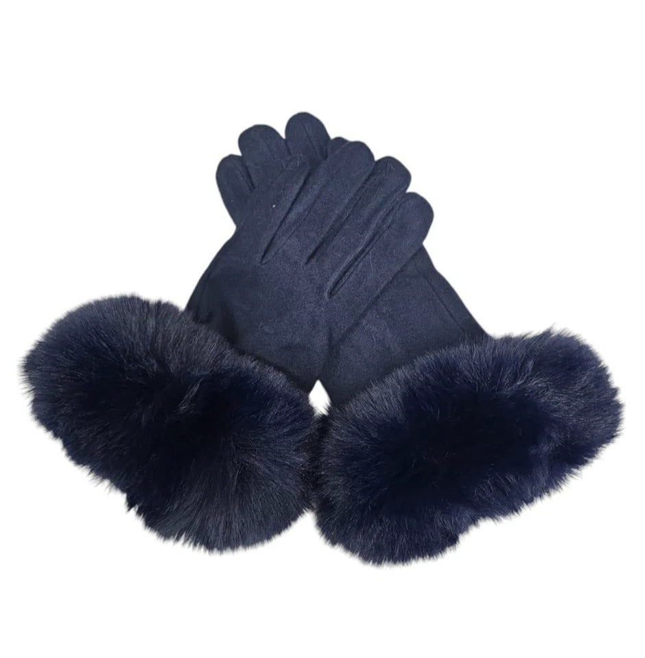 Women Winter Gloves Cashmere Blend Soft Warm Faux Fur Cuffs Ladies Fashion Glove