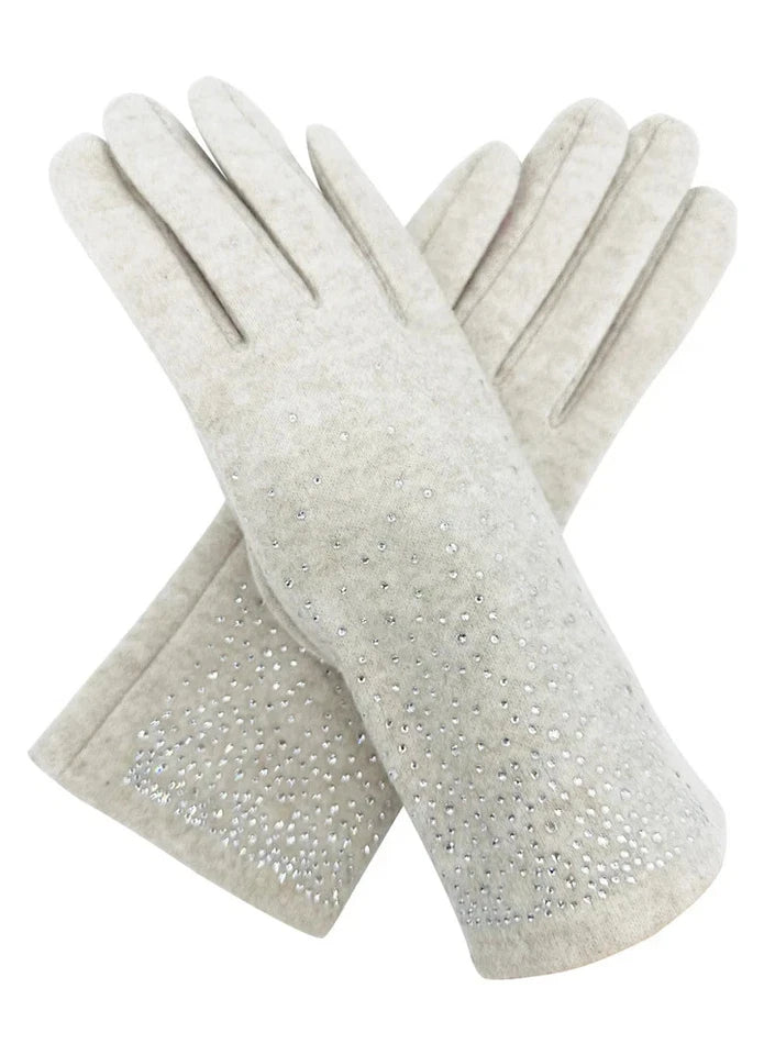Women Plain Gloves Solid Colour Soft Cozy Winter Warm Sparkly Rhinestones Touchscreen Gloves