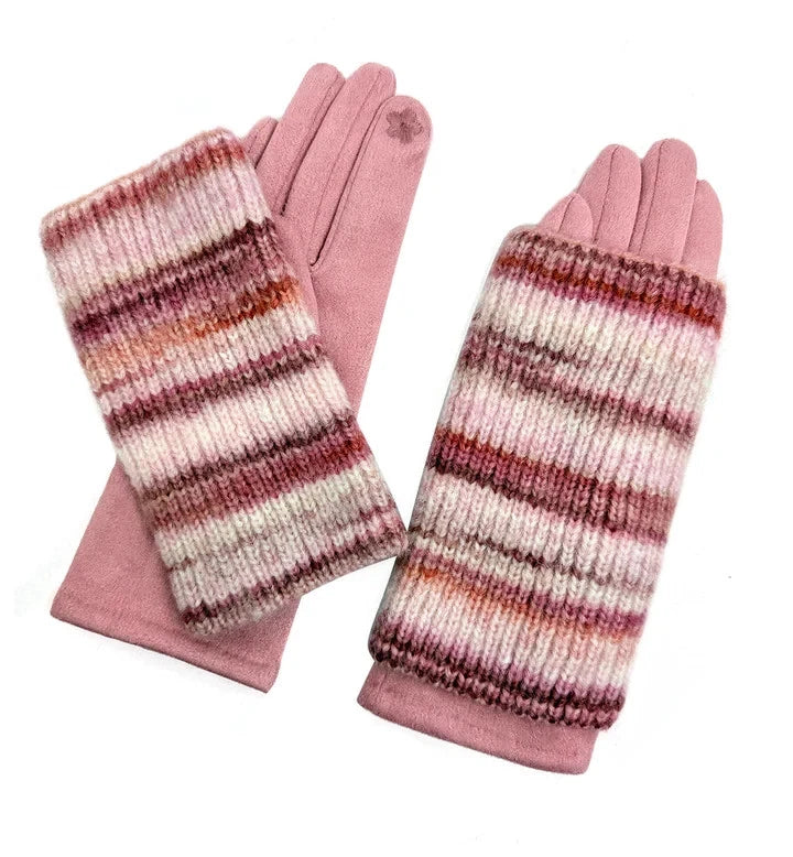 Women Fleece Cosy Gloves 2 in 1 Winter Warm Soft Fingerless Knitted Cuff Gloves