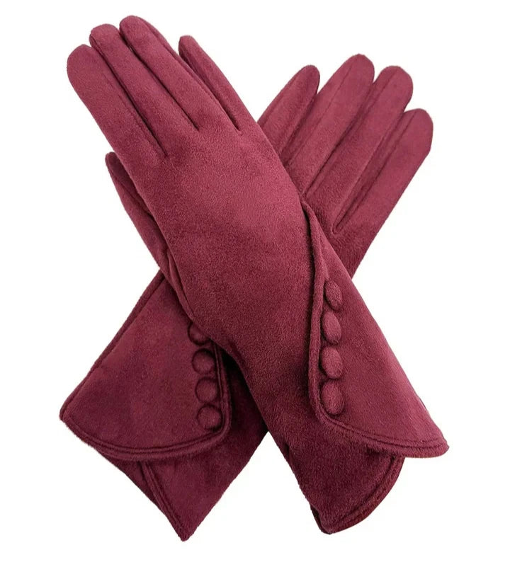 Women's Winter Fashion Gloves Fleece Faux Suede Warm Soft Comfy Thermal Lined Wrist Buttons Gloves