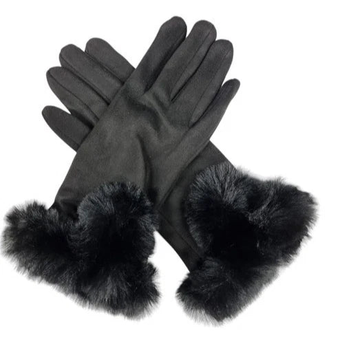 Women's Warm Winter Gloves Ladies Suede Faux Fur Gloves Fleece Soft Lined Thermal Gloves