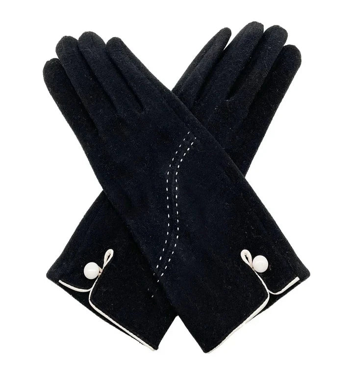 Women Winter Thermal Gloves Warm Soft Fleece Lined Stitch and Button Detail Touch Screen Glove
