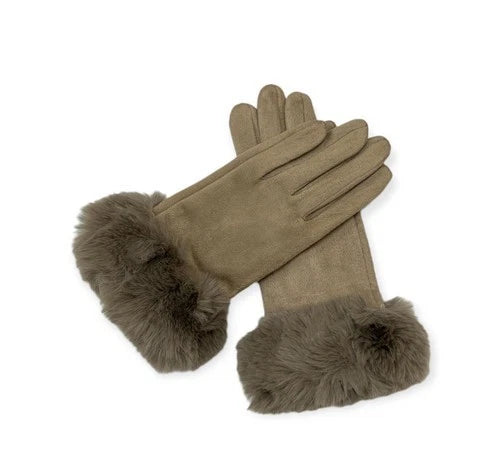 Women's Luxury Faux Suede Gloves Fleece Lined Thermal Soft Faux Fur Winter Warm Gloves