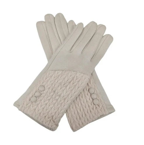 Women's Winter Gloves Buttons Pattern Cashmere Blend Soft Cozy Warm Ladies Fashion Gloves