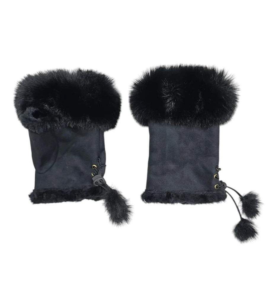 Women Ladies Winter Fur Fingerless Gloves Mittens Soft Warm Fleece Lined UK