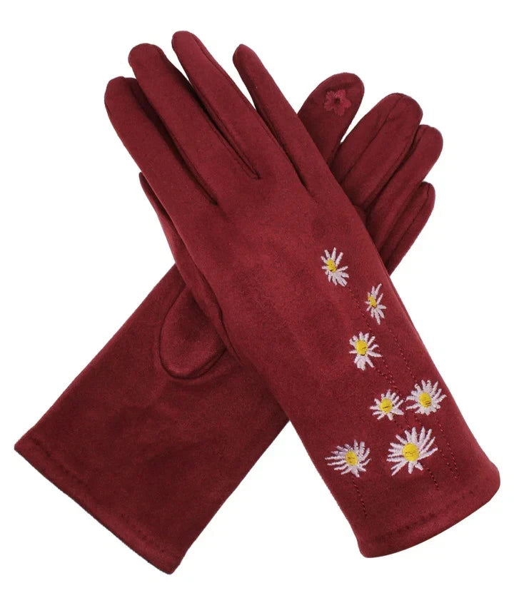 Women Fashion Winter Gloves Warm Soft Fleece Lined Thermal Daisy Flower Print Touch Screen