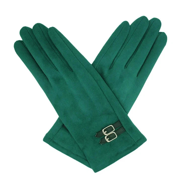 Women's Suede Look Winter Gloves Buckle Accent Fleece Thermal Lining Warm Gloves