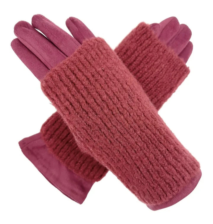 Women Fashion Cosy Winter Gloves 2 in 1 Gloves Warm Removable Knitted Cuff Mittens Gloves Touch Screen