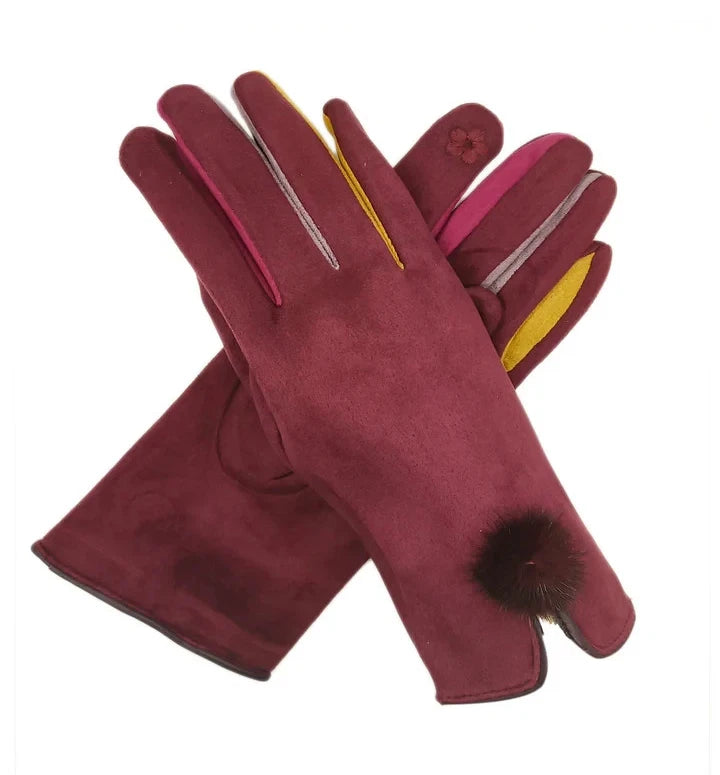 Women Pom Pom Gloves Winter Thermal Warm Fleece Touch Screen Fashion Gloves