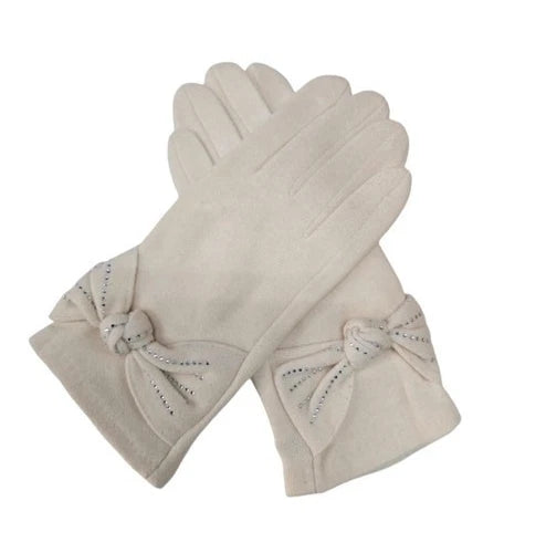 Women Winter Gloves Soft Cosy Thermal Warm Fleece Ladies Bow Gloves Touch Screen