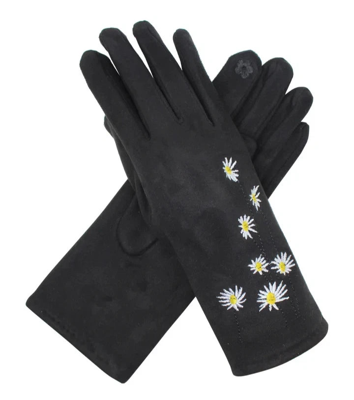 Women Fashion Winter Gloves Warm Soft Fleece Lined Thermal Daisy Flower Print Touch Screen
