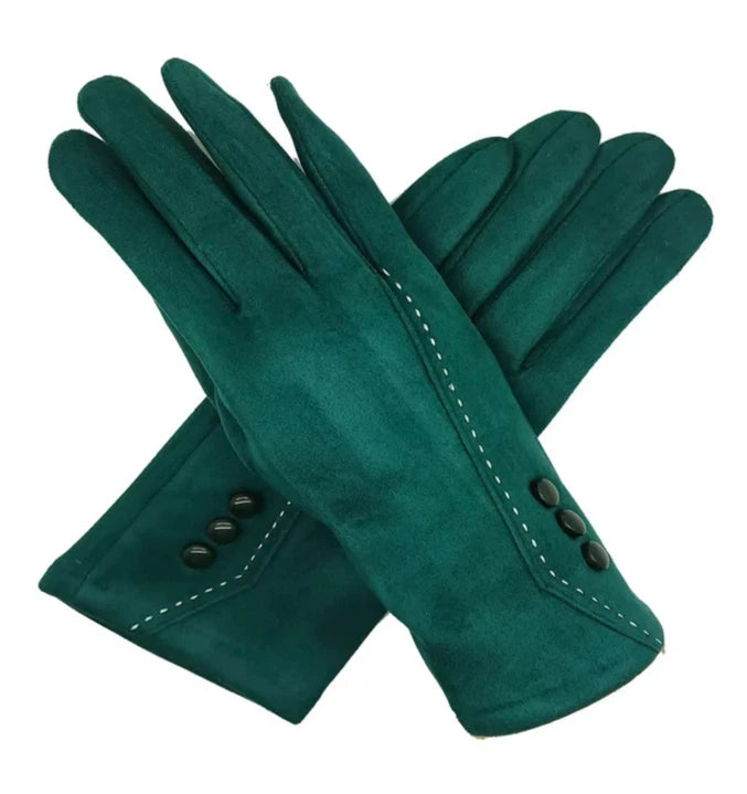 Women Fashion Gloves Winter Warm Soft Cosy Velvet Gloves Buttons Touch Screen
